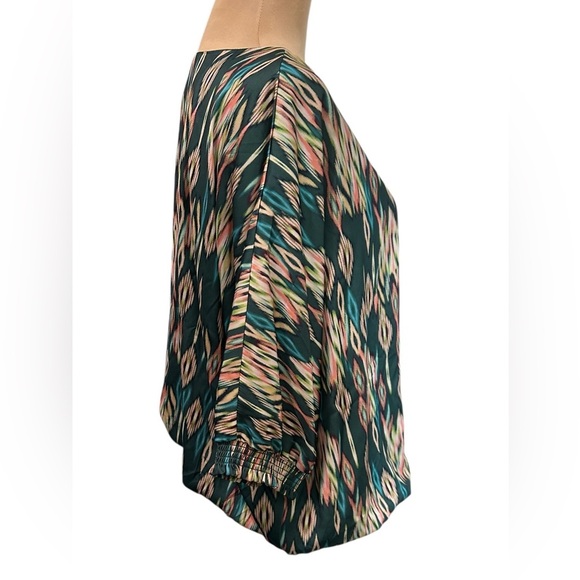 Democracy Women’s Printed Woven Puff-Sleeve Bubble Hem Top - Cypress Green Sz XL - Picture 4 of 11